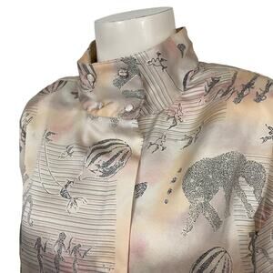 Vintage 1980s Diane von Furstenberg Silk Look Blouse Safari Print Size 8 -